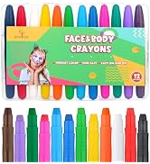 Bowitzki Face Paint Sticks 12 Colors Eye Black Face Painting Crayons Kit Twistable Marker Tempora...