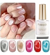 Fcozpjk Cat Eye Gel Nail Polish, Sparkle Glitter Cat Eye Gel Nail Polish Set with Magnet Stick To...