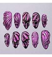 LBPEPAMZ 24Pcs Purple Press on Nails Medium Almond Fake Nails with 3D Butterfly Water Drops Desig...