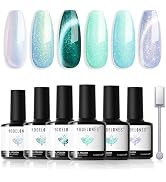 modelones Gel Nail Polish Set 6 Colors Green Cat Eye Gel Nail Polish White Glitter Light Blue Min...