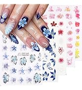 Fcozpjk Blue Flowers Stickers for Nails 5D Embossed Flower Nail Stickers Lily Hibiscus Cherry Blo...