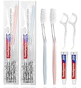 100pcs Disposable Toothbrushes with Toothpaste Floss Individually Wrapped, 2 Color Disposable Too...