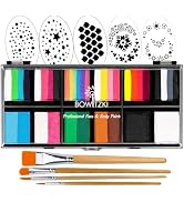 Bowitzki 12x10 gm Face Paint Professional Face Painting Kit For Kids Adults with Stencil One Stro...