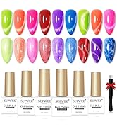 SUPWEE Neon Cat Eye Gel Nail Polish, 6 Colors Magnetic Gel Nail Polish Summer Colors Green Yellow...
