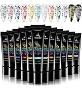 Stamp Nail Polish Gels, 12 Colors Stamping Gels Black White Glitter Green/Silver/Golden for Nail ...