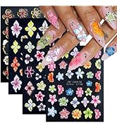 Fcozpjk Flower Nail Stickers 5D Embossed Lily Flower Stickers for Nails Hibiscus Self Adhesive Fl...