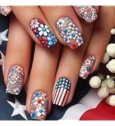 LBPEPAMZ 24Pcs Independent Day Press on Nails Medium Square Fake Nails with America Flag Design 4...