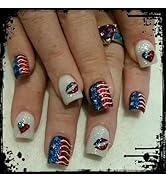 LBPEPAMZ 24Pcs 4th of July Press on Nails Short Square False Nails with Glitter Lips Heart Design...