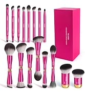 MAANGE 16 Pcs Dual-Ended Makeup Brushes with Aluminum Handles – Complete Travel Makeup Brushes Se...