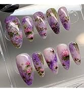LBPEPAMZ 24Pcs Purple Press on Nails Medium Almond Fake Nails Purple Ombre Tips Full Cover Glossy...