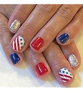 LBPEPAMZ 24Pcs Independence Day Press on Nails Short Square Fake Nails with American Flag Design ...