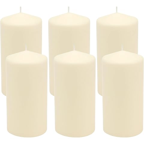 Stonebriar 6 Pack Tall 3 x 6 Inch 65 Hour Long Burning Unscented Ivory Wax Pillar Candles