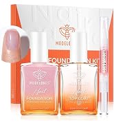 modelones Sparkle Pink Nail Natural Concealer Kit, 15ml Nail Polish Foundation with Top Coat & Cu...