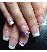 LBPEPAMZ 24Pcs 4th of July Press on Nails Short Square Fake Nails with USA Flag Design Independen...