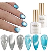Fcozpjk Cat Eye Gel Nail Polish, 2PCS Crystal Silver Magnetic Nail Polish Lake Blue Cats Eye Gel ...