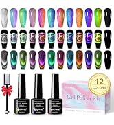 SUPWEE Cat Eye Gel Nail Polish Set - 12 Colors 9D Magnetic Nail Polish Gel Galaxy Cateye Nail Gel...