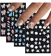 Fcozpjk Summer Ocean Nail Stickers, Starfish Seashell Sea Horse Coral Nail Decals, 4 Sheets 5D Em...