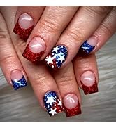 LBPEPAMZ 24Pcs 4th of July Press on Nails Independent Day Acrylic Nails False Nails Short Square ...