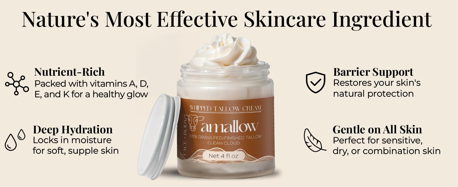 Whipped beef tallow for face