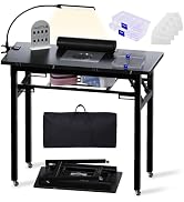 Portable & Foldable Manicure Table w/Dust Collector, Rolling Nail Tech Desk w/LED Light Lamp, Wri...