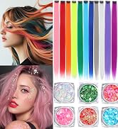 Colored Hair Extensions, 22 Inch Straight Clip in Hair Extension Body Face Hair Glitter Multi Col...