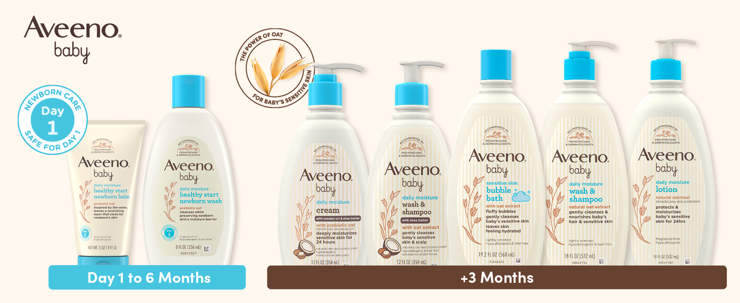 Aveeno Baby Healthy Start products with the power of oat to care for your newborn's sensitive skin