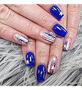 LBPEPAMZ 24Pcs Independent Day Press on Nails Medium Square Coffin Fake Nails with White Star Des...