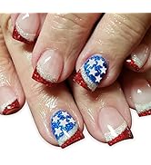 LBPEPAMZ 24Pcs Independent Day Press on Nails Short Square False Nails 4th of July Acrylic Fake N...