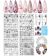 Nail Stamp Kit, 15PCS Nail Stamping Plates with 2PCS Nail Art Stamper&4 Stamper Heads/2Boxes Rhin...