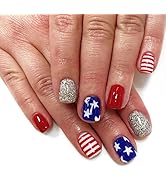 LBPEPAMZ 24Pcs Independent Day Press on Nails Short Square Fake Nails 4th of July Acrylic Nails G...