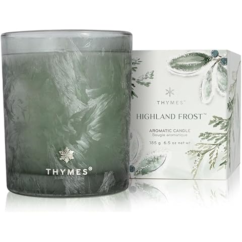 Thymes Scented Candles for Home Decor - Luxury Home Fragrance Gifts for Women & Men - Winter Candles with Crisp Notes of Sage, Eucalyptus, & Cypress Needles - Sage-Green (Highland Frost, 6.5 oz)