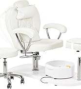 Pedicure Chair No Plumbing with Stool & Bubble Massage Foot Bath, 360°Swivel Hydraulic Reclining ...