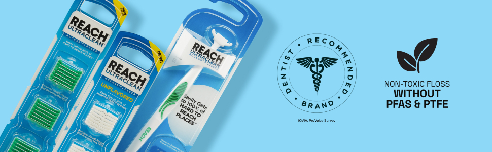reach ultraclean access flosser starter kit refill heads pfte-free dentist recommended pfas-free