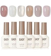 GAOY Jelly Milky White Gel Nail Polish Set, 6 Transparent Colors Sheer Nude Pink, Soak Off UV Lig...