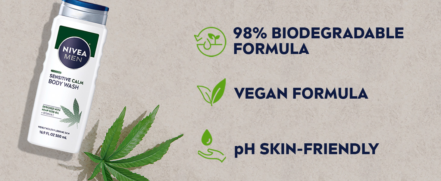 98% biodagradable formula, vegan formula, pH skin-friendly
