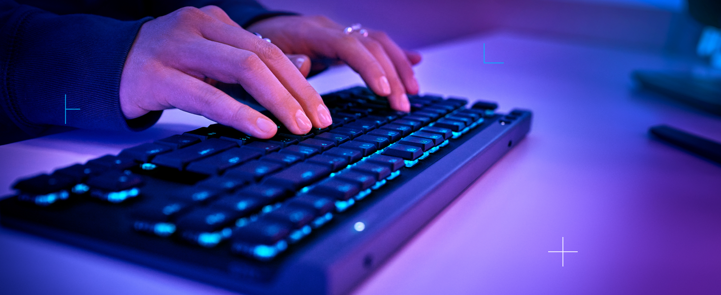 Zoom of a person typing on Logitech G515 LIGHTSPEED TKL Low Profile Wireless RGB Gaming Keyboard