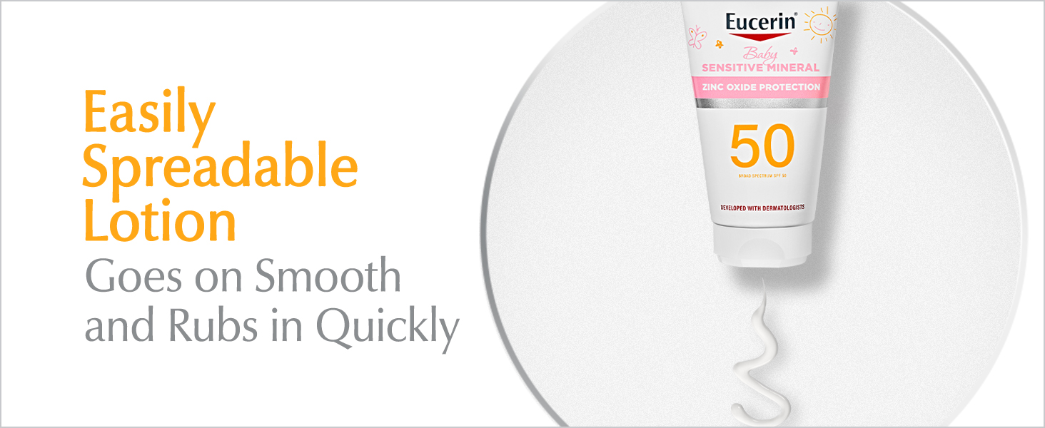 Eucerin Sun Sensitive Baby Mineral SPF 50 Lotion is easily spreadable and goes on smooth