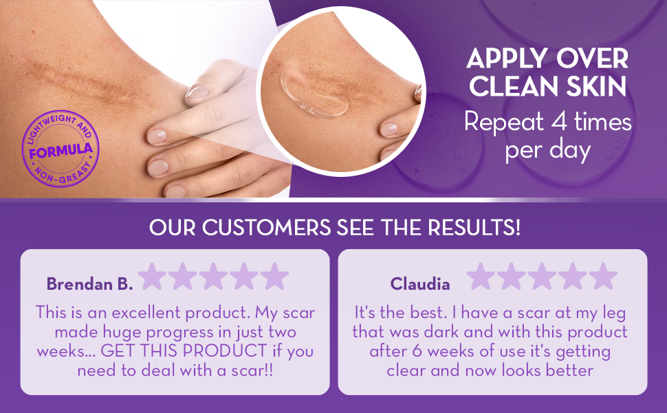 Apply scar removal cream on clean skin 4× daily, face scar treatment and C-section scar care.
