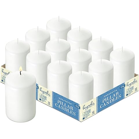 HYOOLA White Pillar Candles 2x4 Inch - 12 Pack Unscented Bulk Pillar Candles - European Made