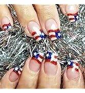 LBPEPAMZ 24Pcs 4th of July Press on Nails Short Square Fake Nails Independent Day Acrylic False N...