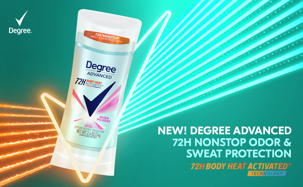 Image of Degree Advance Protection Antiperspirant Deodorant with neon light rays.