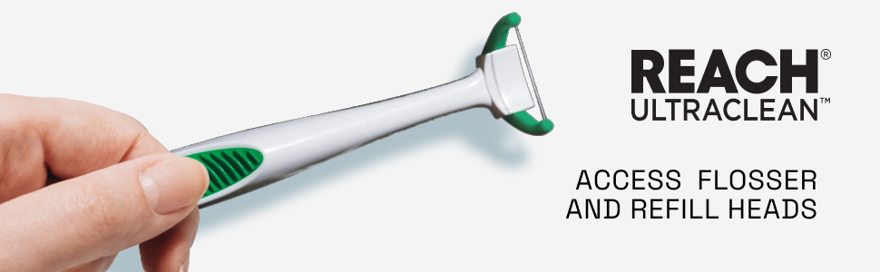 reach ultraclean access flosser long tool  refill heads easy to floss