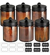 Amolliar Amber Glass Qtip Holder, Apothecary Jars with Matte Black Metal Lid & Stickers-Bathroom ...