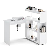 HolaiNail Manicure Table, L-Shaped Nail Tech Desk with Dust Collector, Reversible Rotating Table ...