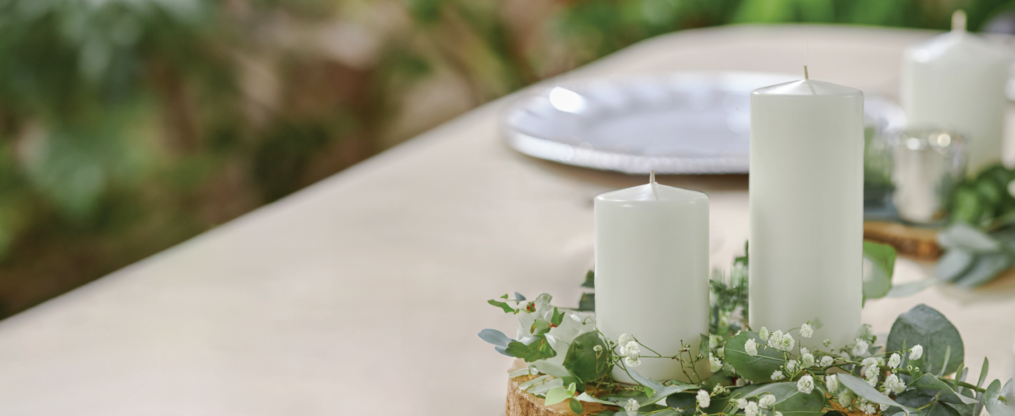 Centerpiece candles, creating a warm, inviting atmosphere for your special gatherings or events. 