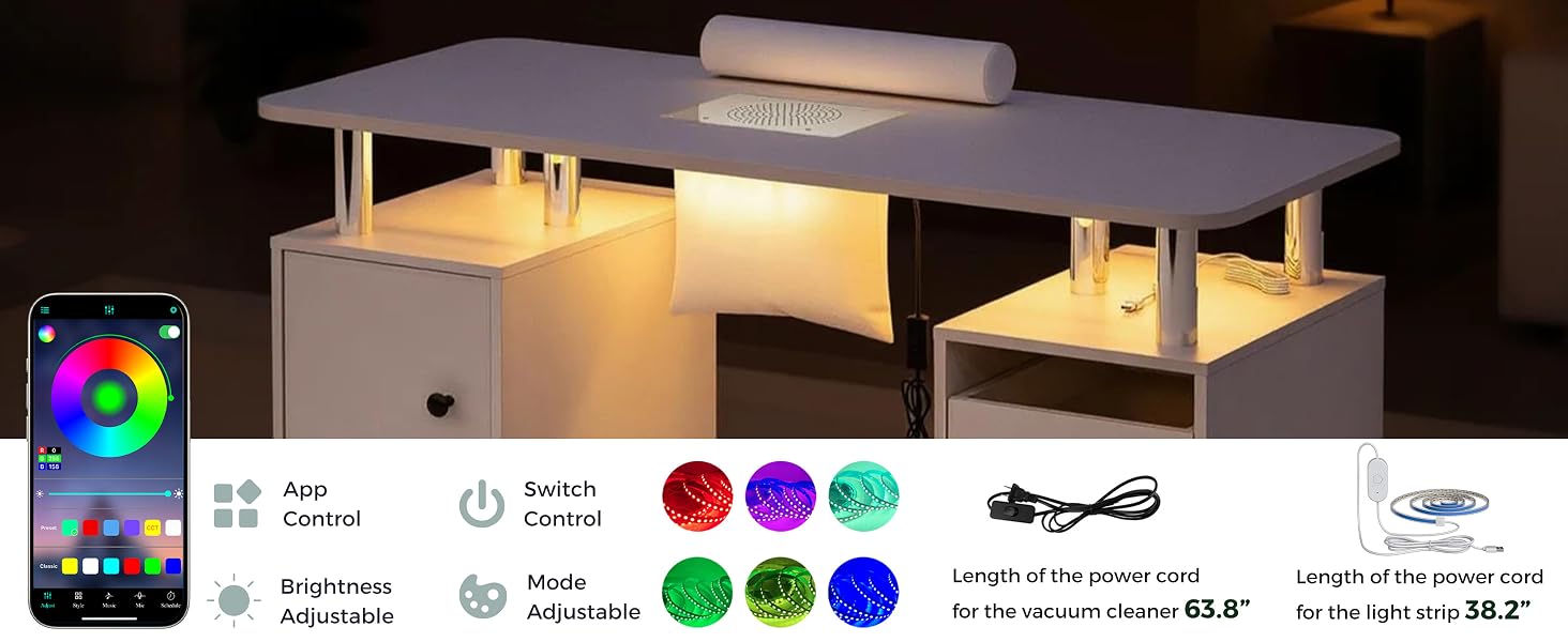 nail desk with LED Light