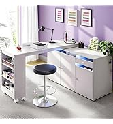 HolaiNail L-Shaped Manicure Table with Dust Collector, Nail Tech Desk with Storage Cabinet, Drawe...