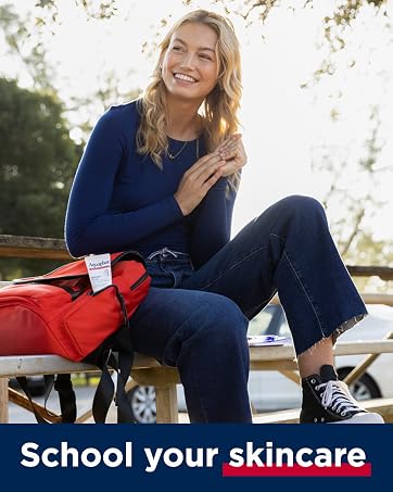 School your skincare. A young women with a backpack and tube of aquaphor.