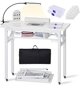 Portable & Foldable Manicure Table w/Dust Collector, Rolling Nail Tech Desk w/LED Light Lamp, Wri...