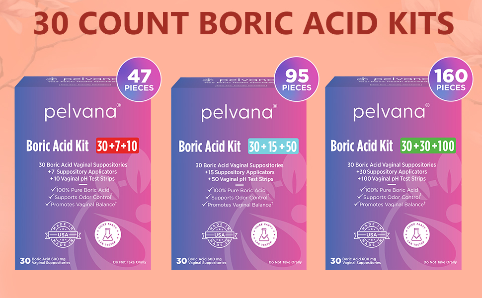 Boric acid suppositories with applicators kits that help bacterial vaginosis and yeast infections